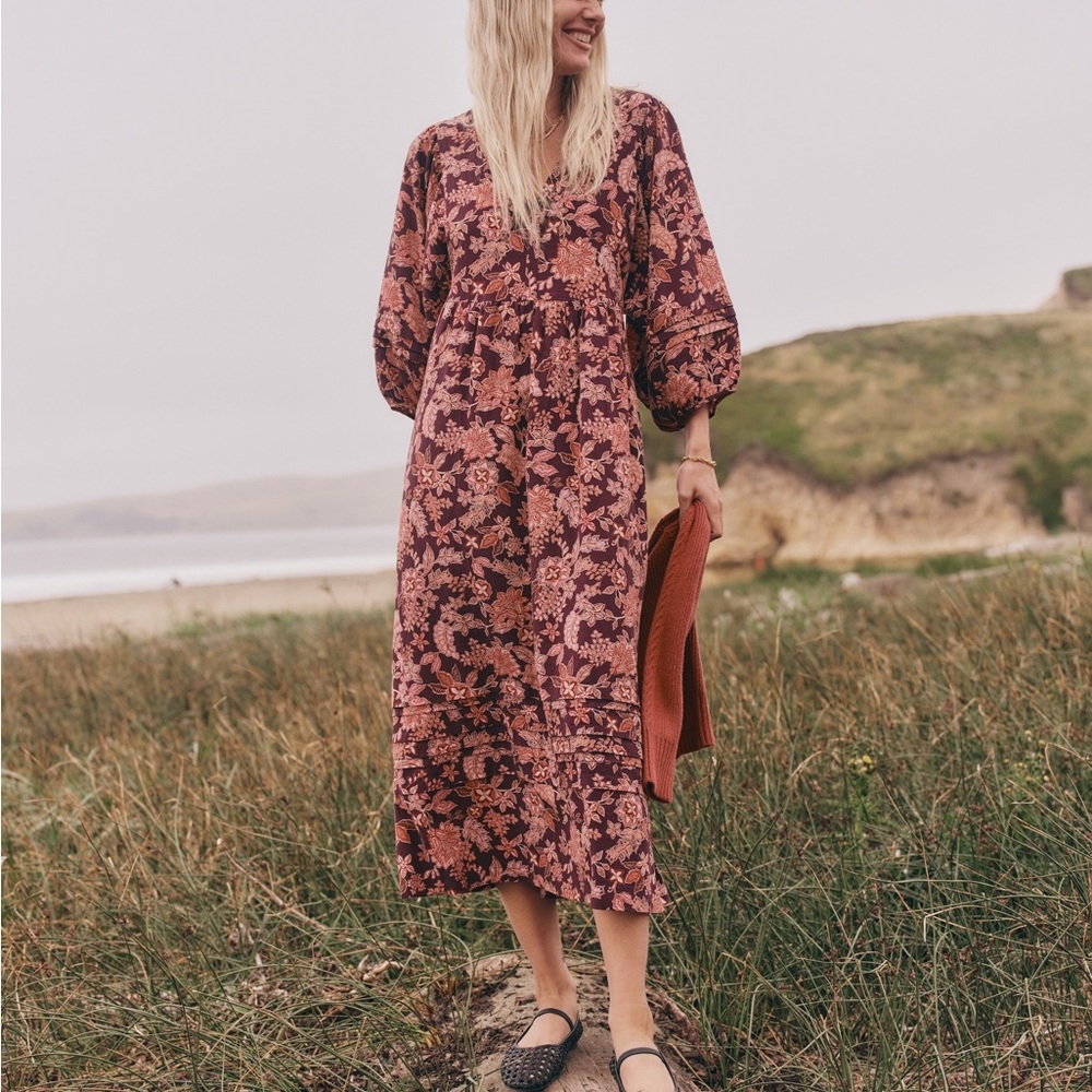Marine Layer Lola Midi Dress Puff Sleeve A Line Bohemian